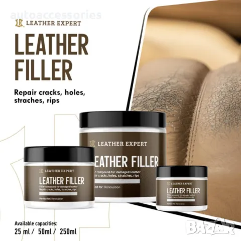 	Кит/Филър за кожа Leather Filler бял за поправка на щети и ретуширане на кожа и винил, Leather Expe, снимка 3 - Аксесоари и консумативи - 48123508