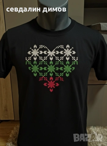 Тениска с българска шевица – сърце, снимка 2 - Шивашки услуги - 53051328