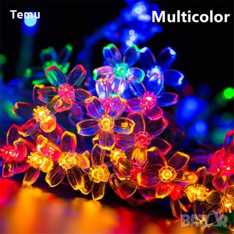 Многоцветни коледни LED лампички с цветя с щепсел  - Многоцветни, дължина - 5м ,28бр лампички.С мног, снимка 5 - Декорация за дома - 45579801