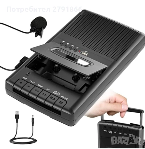 Преносим касетофон с отделен микрофон и вграден високоговорител, конвертиране на външен звук/касети , снимка 4 - Радиокасетофони, транзистори - 52857191