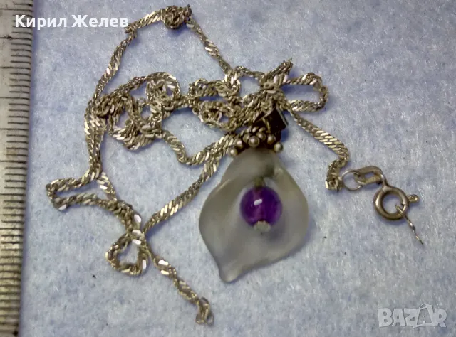 СРЕБЪРЕН ПЕНДАНТ ЦВЕТЕ КАМБАНКА с ВЕНЕЦИАНСКО СТЪКЛО МУРАНО и АМЕТИСТ с ВЕРИЖКА от СРЕБРО 925 49763, снимка 12 - Колиета, медальони, синджири - 50416535