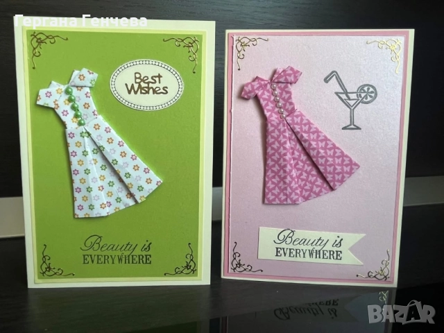 Ръчно изработена картичка с мини рокличка — различни десени (handmade), снимка 3 - Подаръци за рожден ден - 52246523