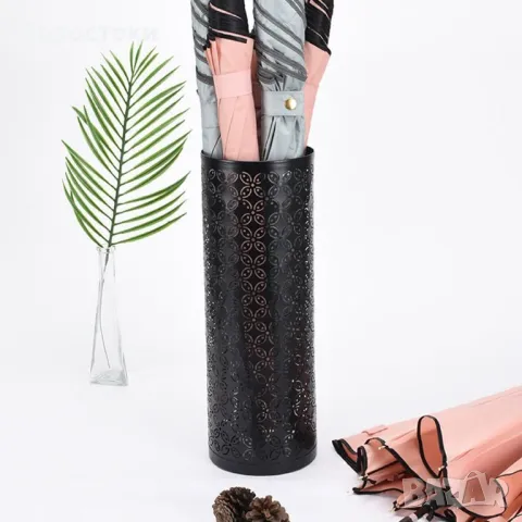 Метален държач за чадър. Кръгла метална стойка за чадър, Свободно стоящ. Черно Размер 42*15 см , снимка 2 - Други - 50245401