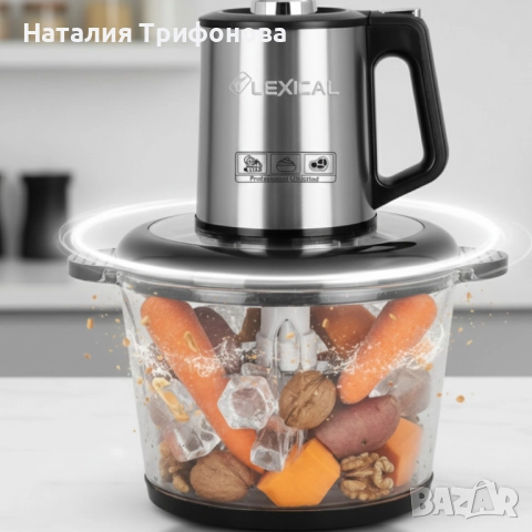 Електрически чопър Lexical LCH-1970 с неръждаем корпус и стъклена купа, снимка 6 - Чопъри и пасатори - 52884639