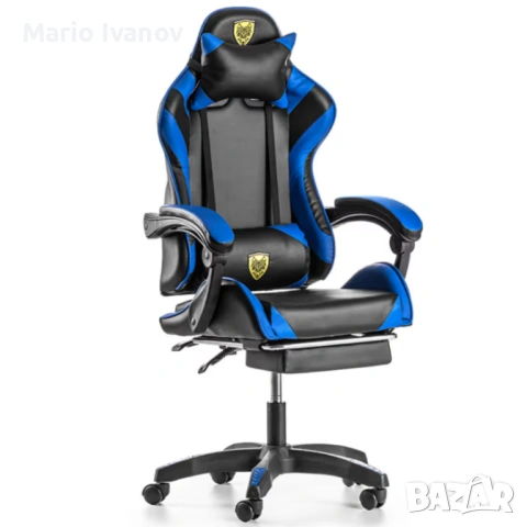 Геймърски стол с регулируема височина, лумбална възглавница и метална основа, снимка 3 - Геймърски - 53401355
