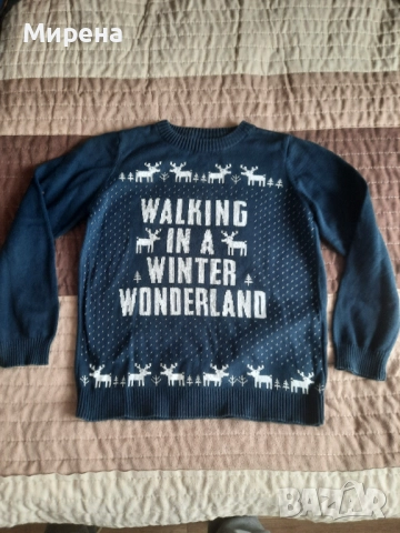 Памучен коледен пуловер за 6-7 годишно момче, без забележки