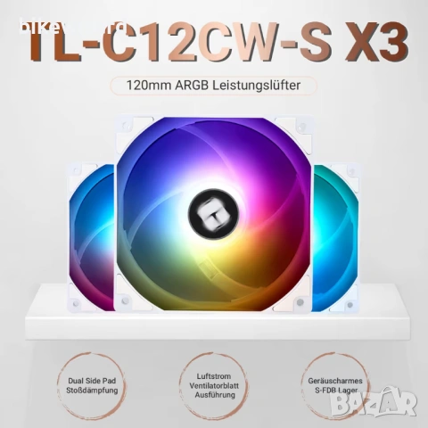 Thermalright Вентилатор за процесор 120 мм Бял ARGB Безшумен 4-пинов PWM – 1550 об/мин (3 броя) НОВИ, снимка 4 - Други - 53013932