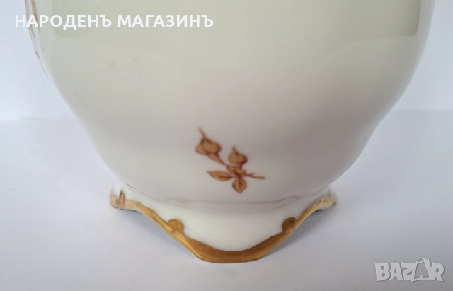 1948 г. JLMENAU - Старинен немски порцелан ваза порцеланова цветя злато, снимка 14 - Други ценни предмети - 53608976