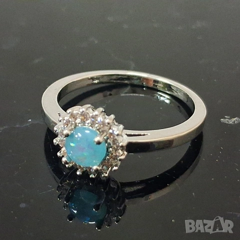 Пръстен с аквамарин и циркони, снимка 5 - Пръстени - 42010120