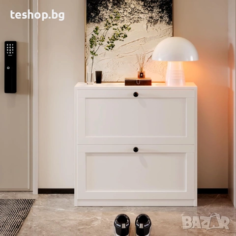 Шкаф за обувки VOWNER с 2 падащи чекмеджета бял, снимка 4 - Шкафове - 53476874