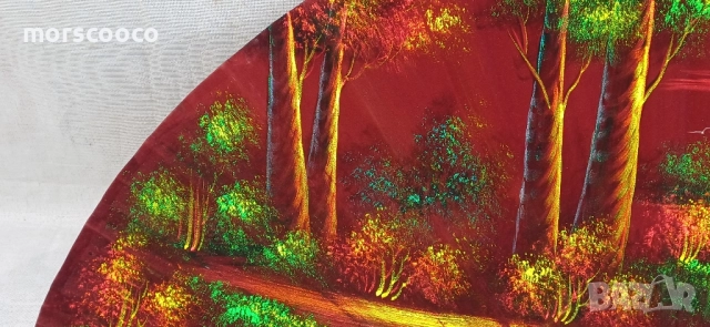 Голямо старо ръчно рисувано ветрило за стена масло на платно , снимка 4 - Декорация за дома - 52461559