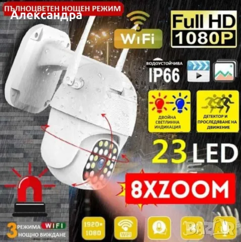 Водоустойчива WiFi камера за наблюдение с Full HD резолюция и интелигентно нощно виждане, снимка 7 - IP камери - 49174387