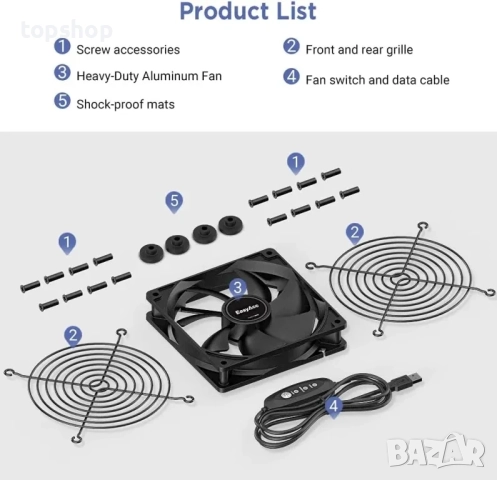 НОВ, ТЕСТВАН EasyAcc USB вентилатор тихо охлаждане 125 мм DC 5V с 3 регулируеми скорости..., снимка 6 - Дънни платки - 51637804