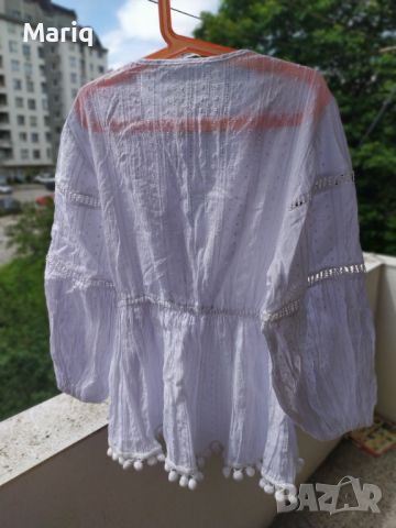 Пролетна блузка Бохо стил бяла нова С-М размер 20 лв , снимка 4 - Блузи с дълъг ръкав и пуловери - 45491497