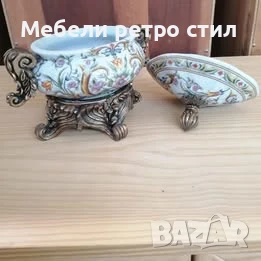 Шикозна порцеланова бонбониера в бароков стил. С  богати флорални орнаменти, дръжки и основа., снимка 4 - Антикварни и старинни предмети - 51089138