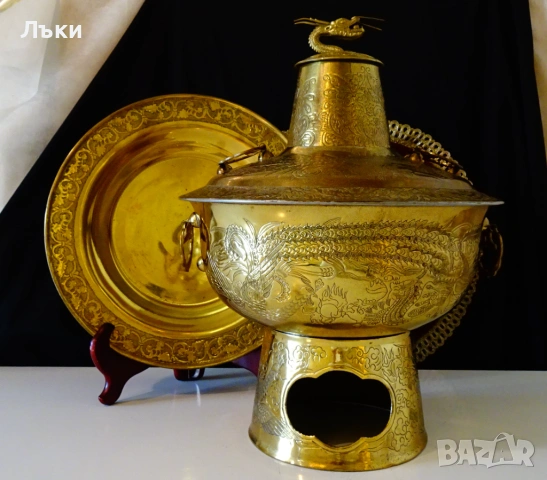 Китайско бронзово барбекю,тенджера на дървени въглища. , снимка 4 - Антикварни и старинни предмети - 53773424