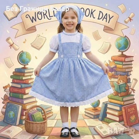 Нова детска Момичешка синя карирана рокля костюм за Хелоуин косплей, снимка 5 - Други - 53838584