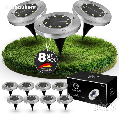 Комплект от 8 соларни лампи за градина, водоустойчиви, бяла светлина