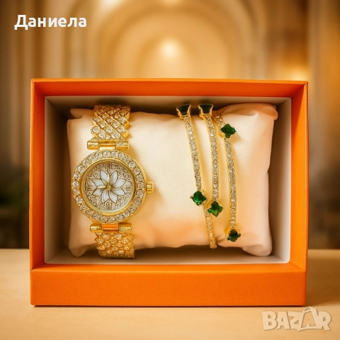 Дамски комплект – часовник + 3 твърди гривни;, снимка 3 - Подаръци за жени - 52014769