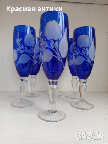 Кристални чаши Бохемия, колекционерски, високи, рьчна изработка, снимка 11 - Антикварни и старинни предмети - 52371671