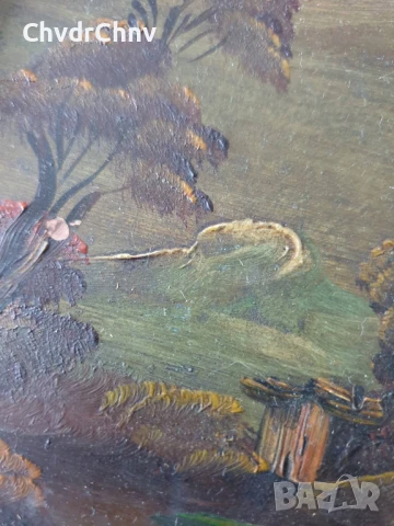 24x19см/3бр малки стари картини масло върху метал-медно фолио/дървена рамка, снимка 5 - Картини - 51020043