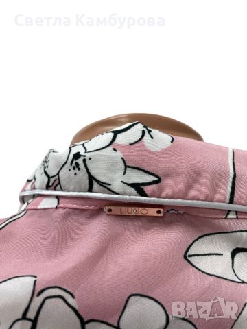 LIU JO размер L / XL дамска риза блуза на цветя розово екрю, снимка 5 - Ризи - 45717793