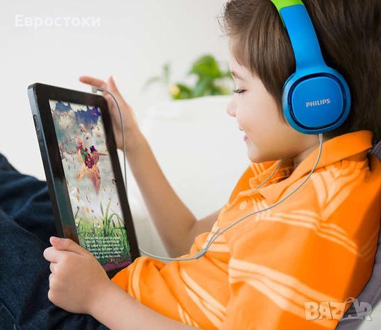 Детски слушалки Philips Kids SHK2000BL, кабелни 3,5 мм, цвят: синьо зелен. Чисто нов продукт, снимка 4 - Слушалки, hands-free - 46320786