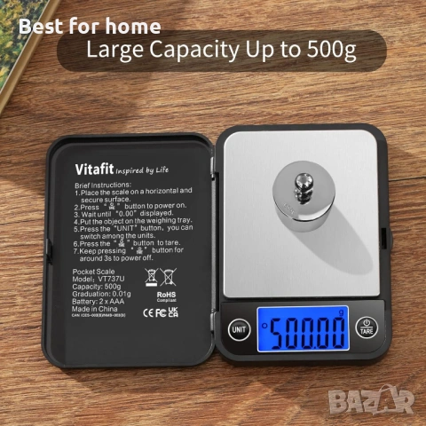 Цифрова джобна везна Vitafit 500g, снимка 3 - Друга електроника - 54301056