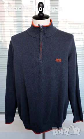 Hugo Boss Mens Navy Blue 1/4 Zip Long Sleeve Cotton Jumper Pullover Size XL /XXL