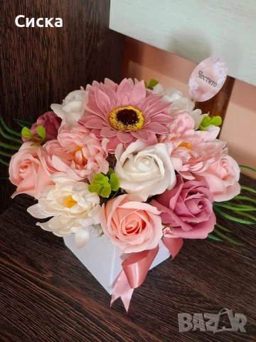 Букет със сапунени цветя от пластичен сапун , снимка 5 - Подаръци за жени - 50498909