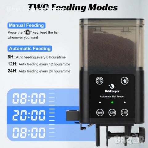 Автоматична хранилка за риби fishkeeper с три режима на хранене с таймер, 200 мл, снимка 8 - Оборудване за аквариуми - 54179534