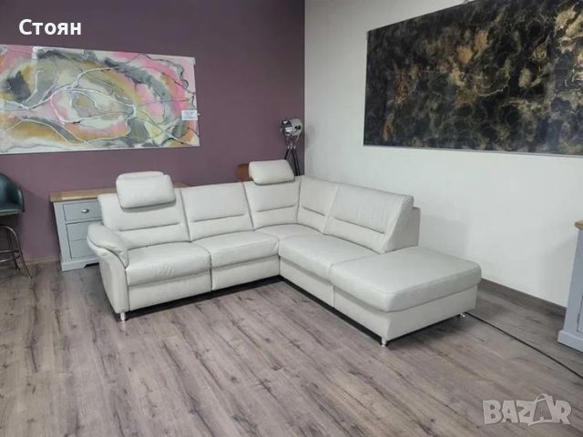  Кремав кожен ъглов диван с електрически релакс механизъм ZE-EM16033, снимка 12 - Дивани и мека мебел - 45560247