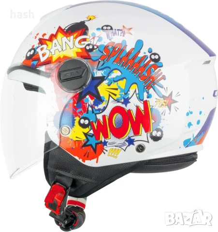 Детска мотоциклетна каска CGM 261G MINI COMICS бяла 261G-ALA-79-YE размер JXL, (53-54cm), снимка 2 - Спортна екипировка - 50784084