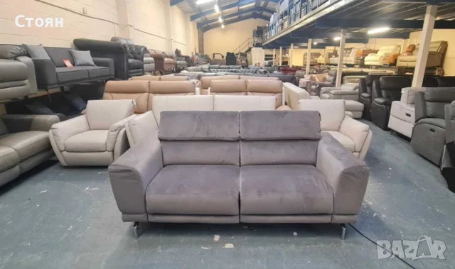 Сив диван от плат тройка с електрически релаксиращ механизъм, снимка 6 - Дивани и мека мебел - 50887374