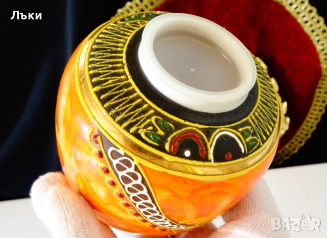 Ваза,буркан,урна,японски порцелан Satsuma Dragonware,злато. , снимка 6 - Вази - 52939070