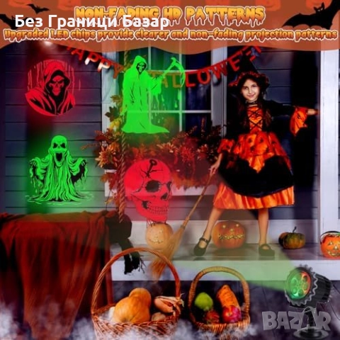 Нов Водоустойчив проектор за Хелоуин 4 ефекта LED осветление дом украса, снимка 3 - Други - 52081211