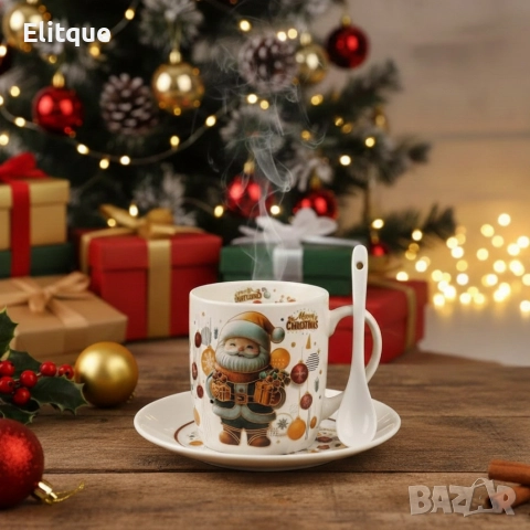 Коледна керамична чаша с капак и лъжица – уют за всяка сутри, снимка 3 - Декорация за дома - 52571947