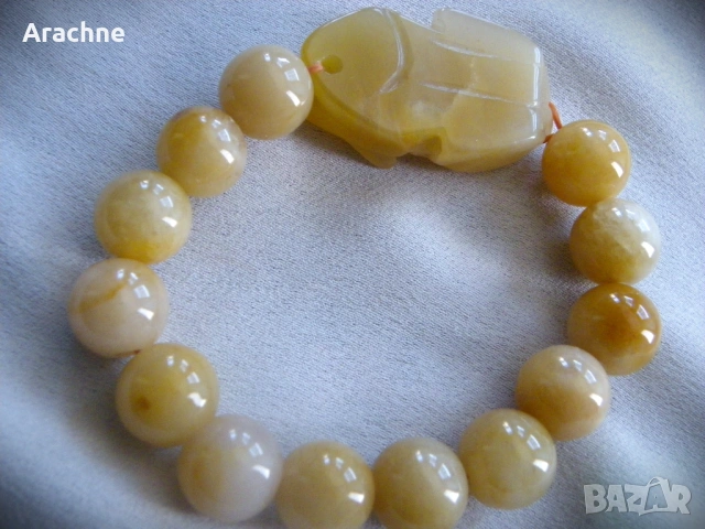 Гривна за късмет от меден нефрит - Pixiu, снимка 3 - Гривни - 53304996