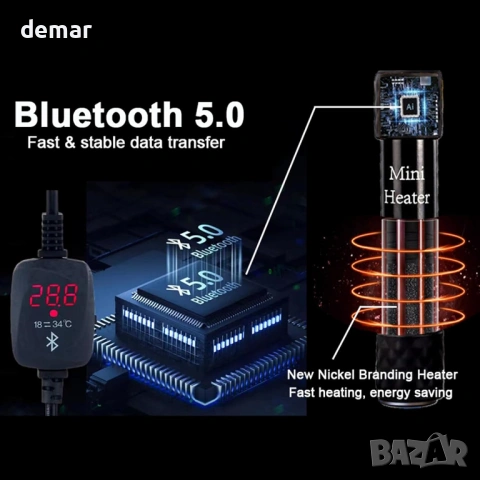 Sgizoku 100W нагревател за аквариум с приложение за смартфон, Bluetooth управление, 35-100 литра, снимка 3 - Оборудване за аквариуми - 53720630