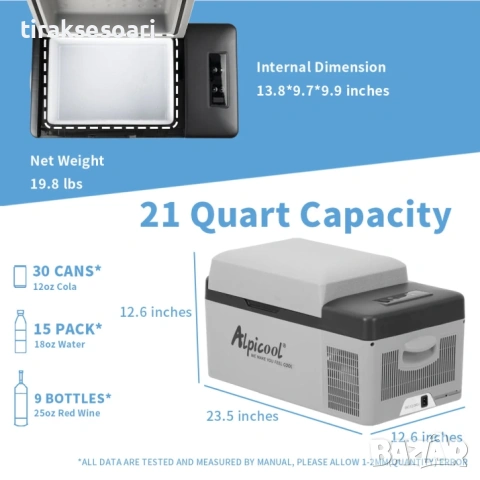 Alpicool 20L компресорен авто хладилник с фризер Bluetooth 12V 24V 220V хладилна кутия, снимка 3 - Аксесоари и консумативи - 54250517
