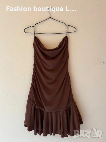 Кафява рокля без презрамки М размер на марката Bershka със силиконова лента за да не пада 🤎🤎🤎🤎, снимка 5 - Рокли - 52052189