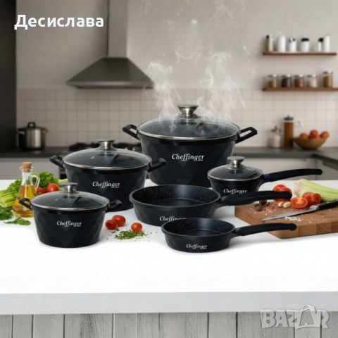 Премиум комплект съдове за готвене 12 части с мраморно покритие Cheffinger