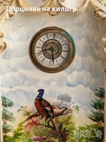 Антикварен порцеланов часовник "Mercedes" - Ръчно рисуван шедьовър с диви фазани , снимка 2 - Антикварни и старинни предмети - 53644681
