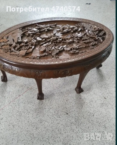 Ориенталска маса, ръчно резбована от масивно махагоново дърво., снимка 3 - Маси - 53635742