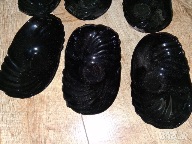 Черно стъкло 6 бр. купучки/чинийки, снимка 9 - Сервизи - 51235926