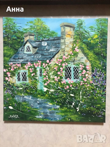 Авторска картина къща с рози, снимка 6 - Картини - 53745747