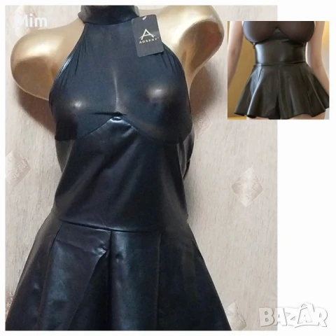 M/L Черна, къса, рокля от еко кожа 