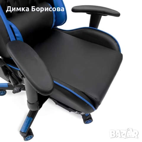 Геймърски стол за релакс с масаж и подложка за крака – син, снимка 6 - Столове - 53242507