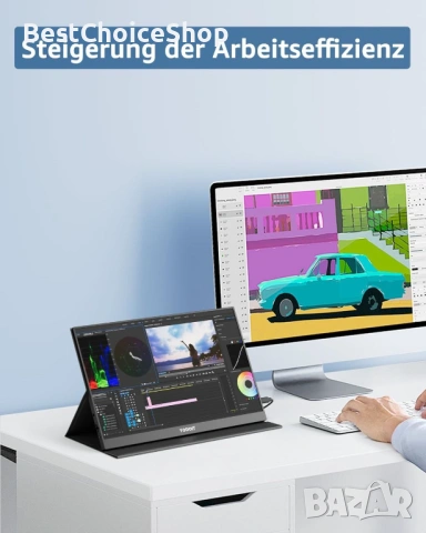 Чисто нов преносим монитор Yodoit 15.6” 1920×1080 FHD екран IPS дисплей с USB Type-C, снимка 12 - Монитори - 53528453