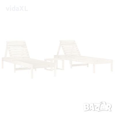 vidaXL Шезлонги, 2 бр, с маса, бели, 184x55x64 см, борово дърво масив(SKU:3157680, снимка 1 - Градински мебели, декорация  - 46040700